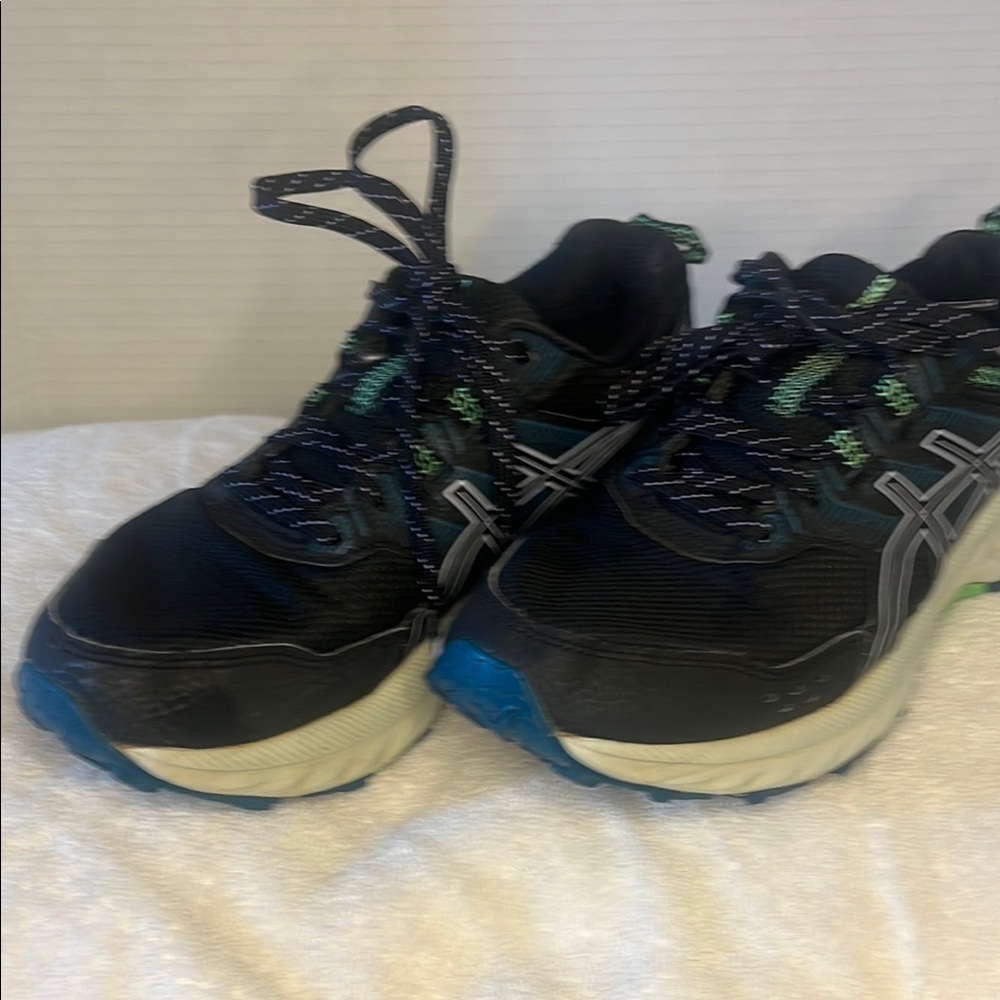 Asics Black and Blue Athletic Shoes with Mesh Upper